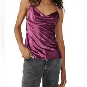 Free People All Night Velvet Drape Neck Tunic Top Women's Medium Purple